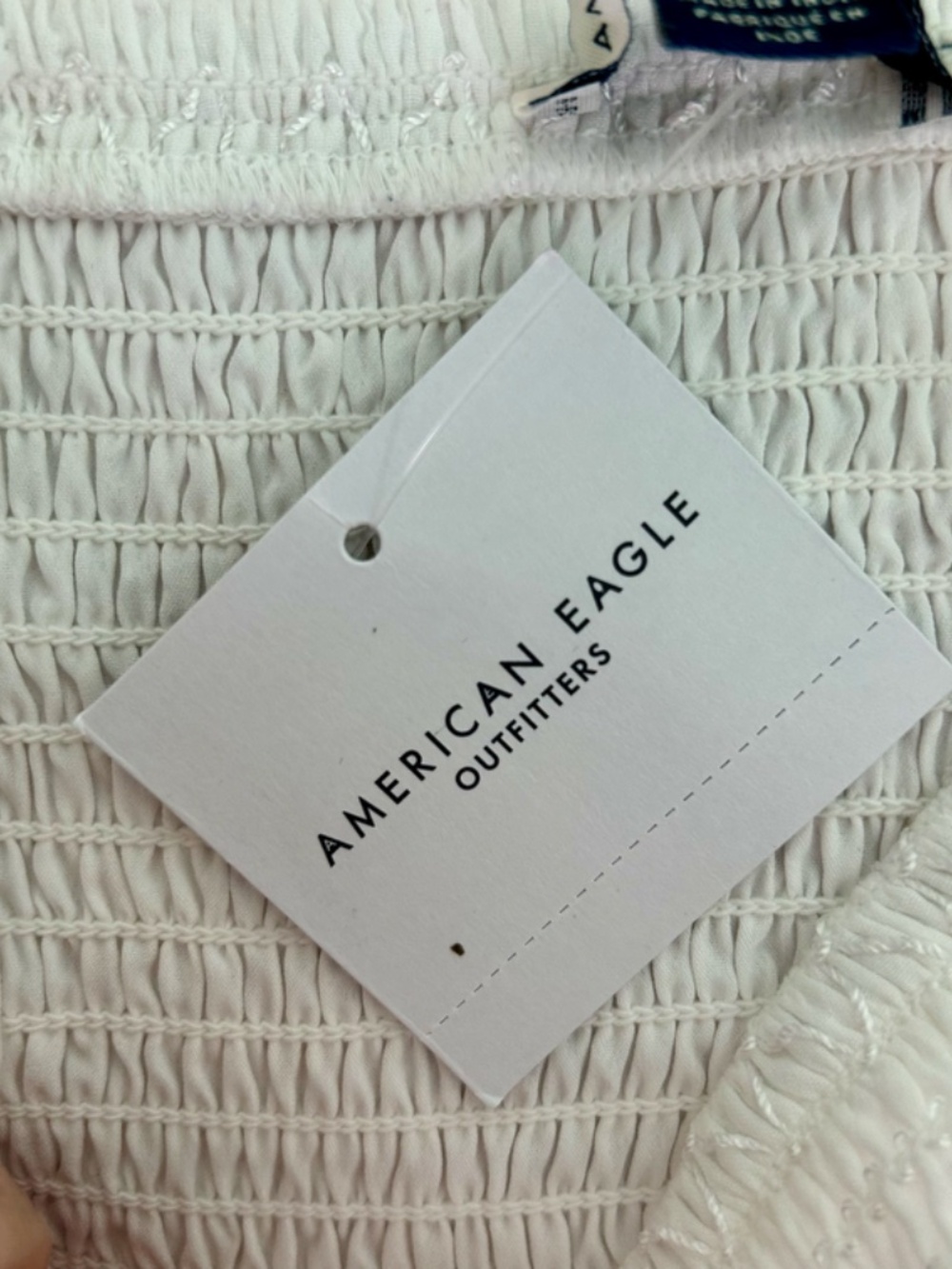 American Eagle White Sundress Shirred Top Spaghetti Straps 3 Tier Midi Skirt NEW - Picture 12 of 14